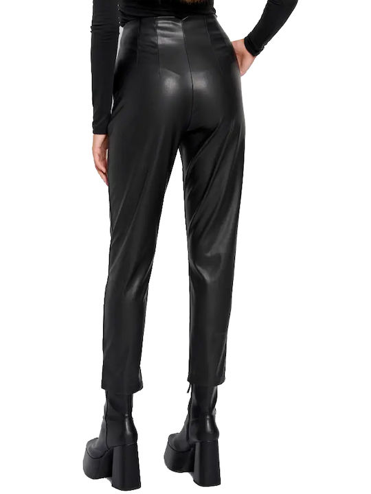 Funky Buddha Women's Leather Trousers in Regular Fit Black