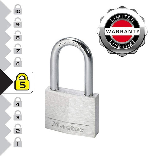 Master Lock Αλουμινένιο Λουκέτο Μακρύλαιμο με Κλειδί 40mm Ασημί