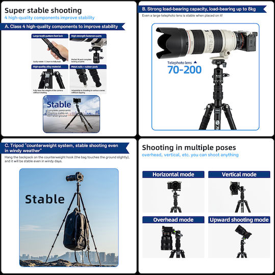 Fotopro Fotografie-Stativ X-go Gecko E2 Faltbar Bis zu 146,1 cm Bis zu 8 kg Schwarz