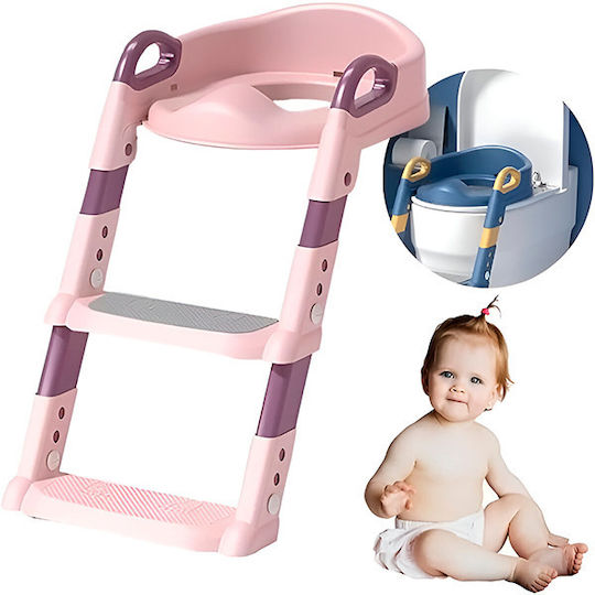 Παιδικό Κάθισμα Τουαλέτας Kiddistep με Σκαλοπάτι & Χειρολαβές Ροζ