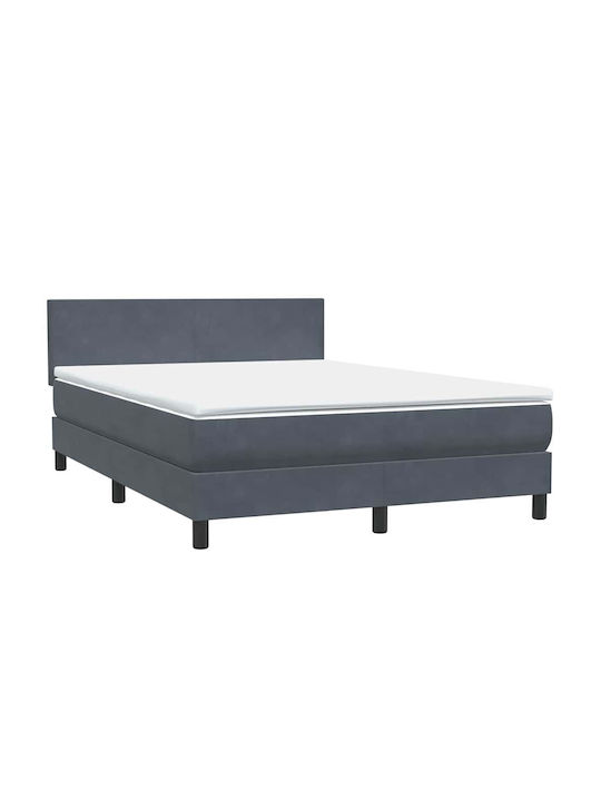 Double Bed Upholstered with Fabric Dark Grey with Slats & Mattress 160x210cm