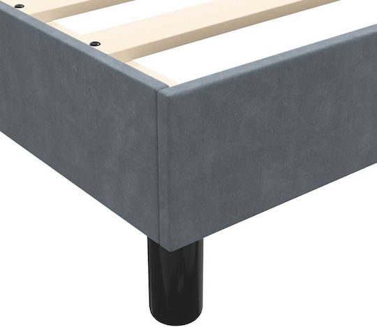 Pat Dublu Tapitat cu Material Gri Închis cu Plăci și Saltea 160x210cm