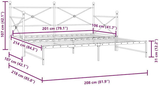 Kinderbett Doppelbett Metall Weiß mit Lattenrost für Matratze 107x203cm