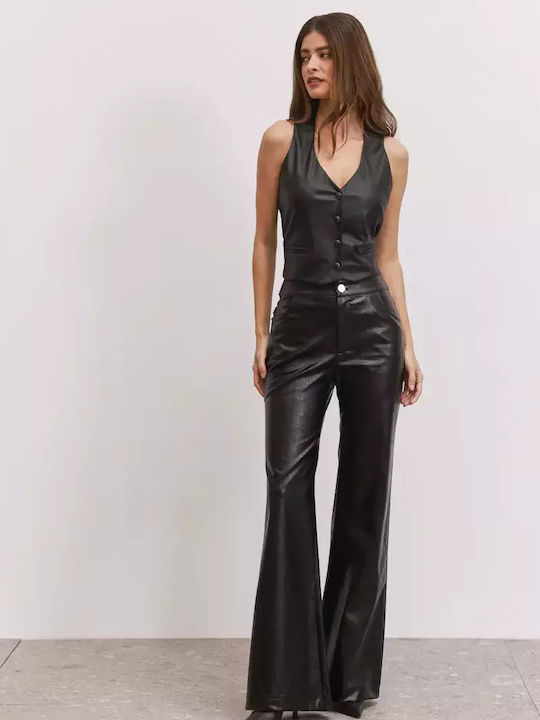 Enzzo Women's Leather Trousers in Slim Fit Black