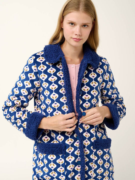 Vamp Χειμερινή Γυναικεία Fleece Ρόμπα Blue Vamp Χειμερινή Γυναικεία Fleece Ρόμπα Blue