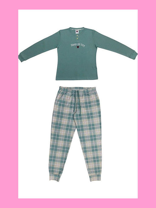 Noidinotte Winter Women's Pyjama Set Cotton Turquoise