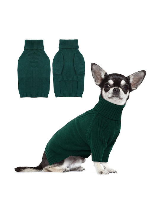 Pulover Călduros de Iarnă cu Guler Înalt pentru Câini, Mărime M, Verde