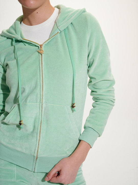 SugarFree Women's Hooded Velvet Cardigan GREEN