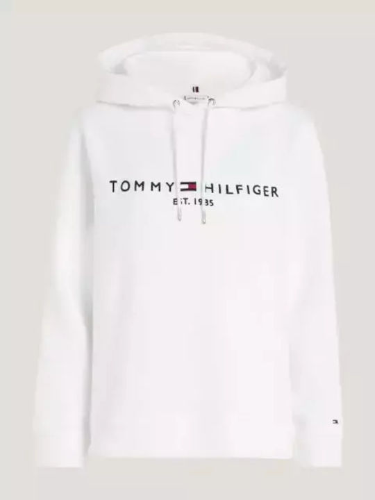 Tommy Hilfiger Essential Γυναικείο Φούτερ με Κουκούλα Λευκό