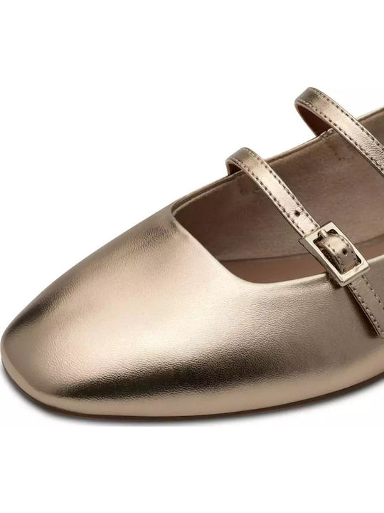 Lederne Damen Ballerinas Spitz zulaufend mit Riemen in Gold Farbe