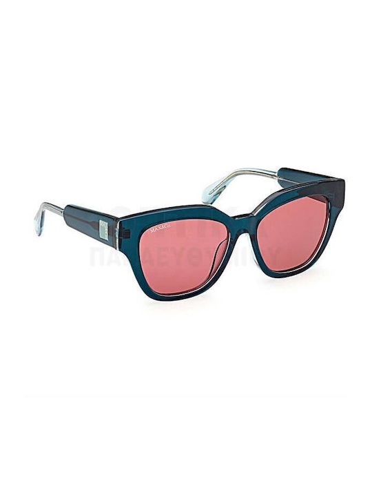 Max & Co Women's Sunglasses with Black Horn-Rimmed Frame and Green Lens MO0106 98J
