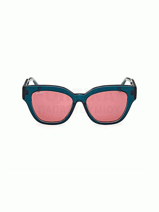 Max & Co Women's Sunglasses with Black Horn-Rimmed Frame and Green Lens MO0106 98J