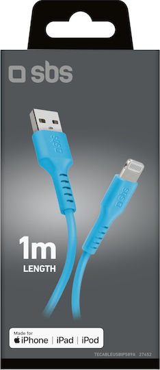 SBS USB to Lightning Cable Μπλε 1m (CABLEUSBIP589A)