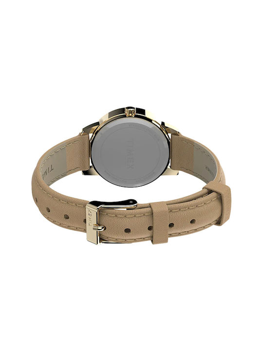 Timex Easy Reader Γυναικείο Ρολόι 30mm Μπαταρίας με Μπεζ Δερμάτινο Λουράκι