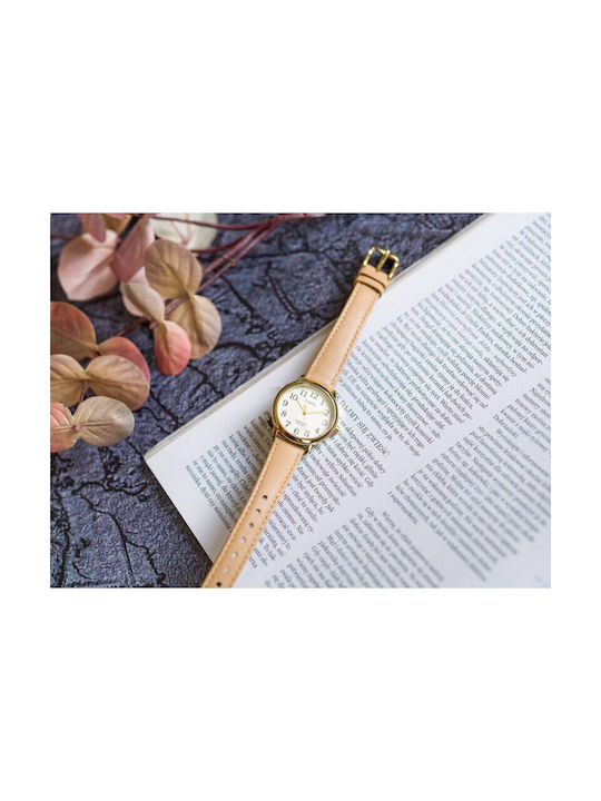 Timex Easy Reader Γυναικείο Ρολόι 30mm Μπαταρίας με Μπεζ Δερμάτινο Λουράκι