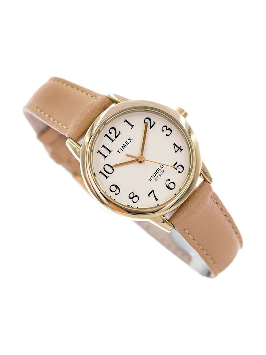 Timex Easy Reader Γυναικείο Ρολόι 30mm Μπαταρίας με Μπεζ Δερμάτινο Λουράκι