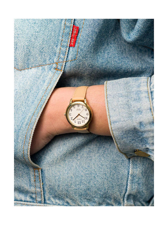 Timex Easy Reader Γυναικείο Ρολόι 30mm Μπαταρίας με Μπεζ Δερμάτινο Λουράκι
