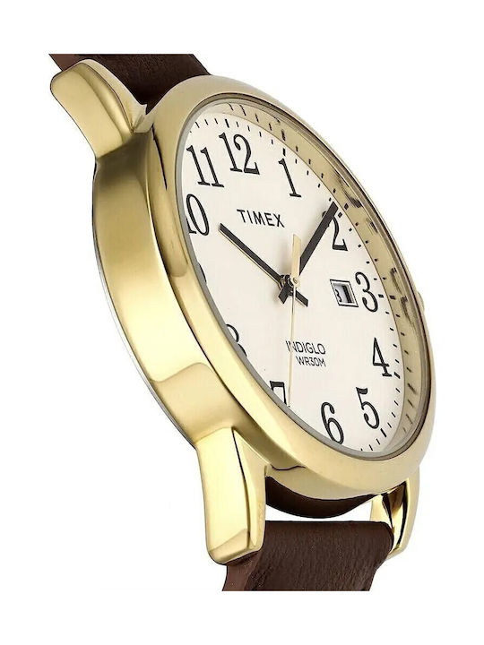 Timex Easy Reader Men's Watch Battery with Brown Leather Strap