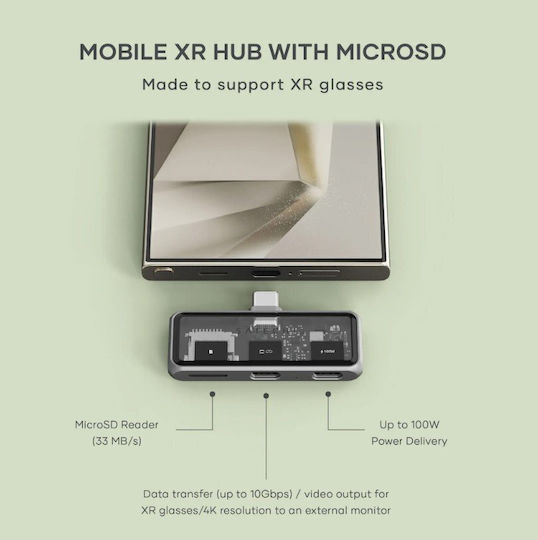 Αντάπτορας Satechi Mobile Xr Hub Microsd Reader Γυαλιά Ar Xr Type-c Male 1 X Type-c 100w 1 X Type-c 10gbps 4k@60hz 1 X Microsd Space Grey St-hxrsdm