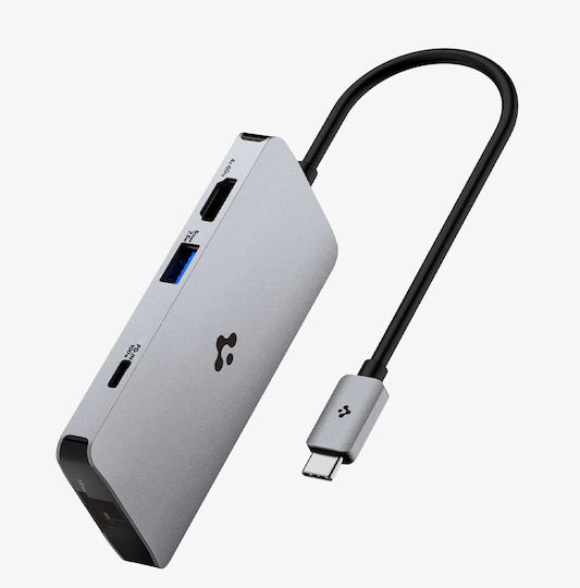 Spigen ArcDock 8-in-1 USB-C Докинг станция с HDMI 4K PD Ethernet Сребрист