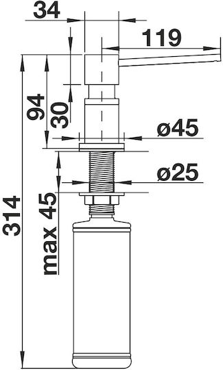 Blanco Lato Εντοιχιζόμενο Dispenser για την Κουζίνα Μεταλλικό Black/Chrome 300ml