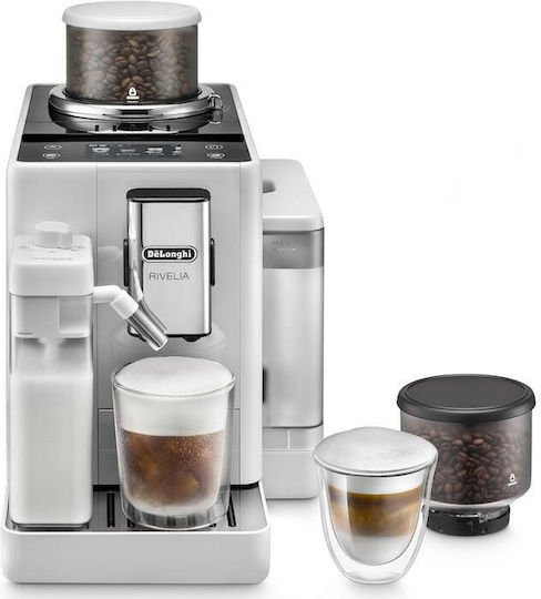 De'Longhi Rivelia Automatic Espresso Machine 1450W Pressure 19bar for Cappuccino with Grinder White