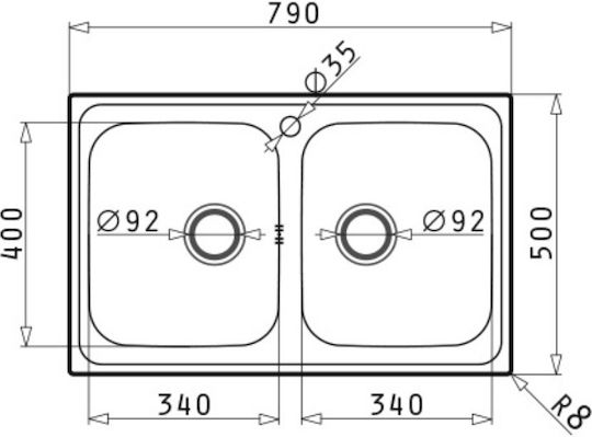 Pyramis Athena Extra 2B Ένθετος Νεροχύτης Inox Σατινέ Μ79xΠ50cm Ασημί