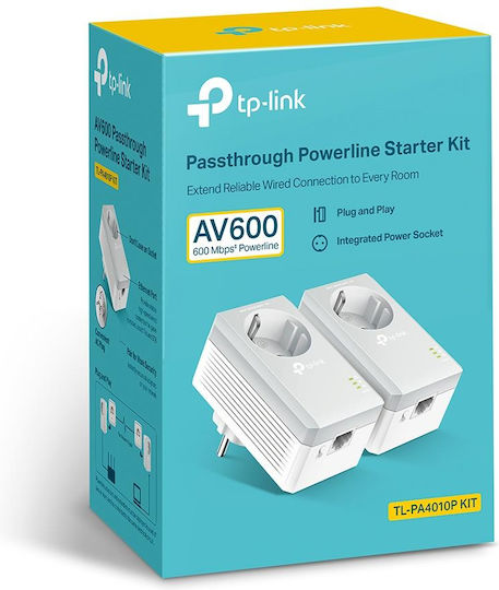 TP-LINK TL-PA4010P KIT v5 Powerline Double Wired with Passthrough Socket and Ethernet Port