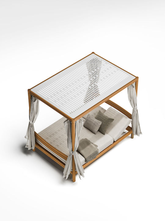 Garten- Und Pool-Liegestuhl Bett Einzel Apache Hölzernes Beige 220x150x200cm