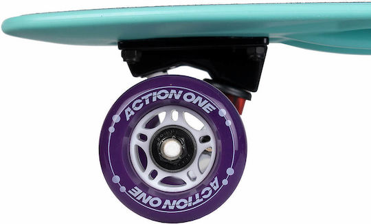 Action One Complete Penny Board Pro Series 56 X 15 Cm Wide Wheels Turquoise