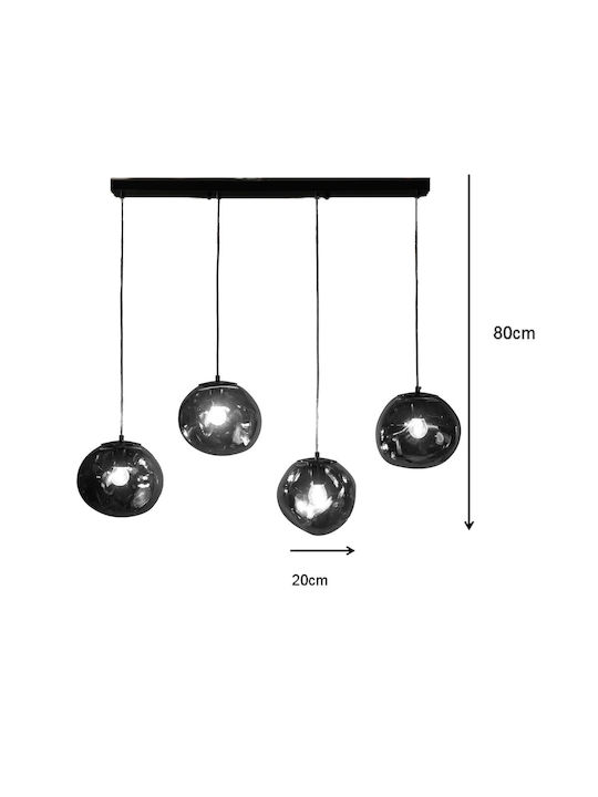 Pakketo Vidro Pendant Light smoke Rail for 4 Bulbs E27 60x15x80cm