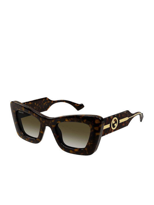 Gucci Women's Sunglasses with Brown Tartaruga Plastic Frame and Brown Gradient Lens GG1552S 002