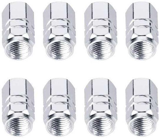 Set 8 Capace Hexagonale Supapă Auto Aliaj de Aluminiu Lungime 1.8 Cm Argintiu