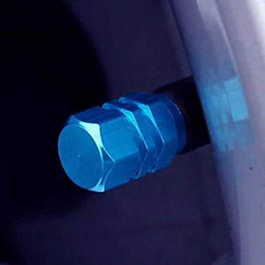 Set 12 Hexagonal Valve Caps Car Aluminum Alloy Length 1.8 Cm Blue