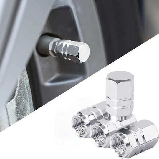 Set 8 Capace Hexagonale Supapă Auto Aliaj de Aluminiu Lungime 1.8 Cm Argintiu