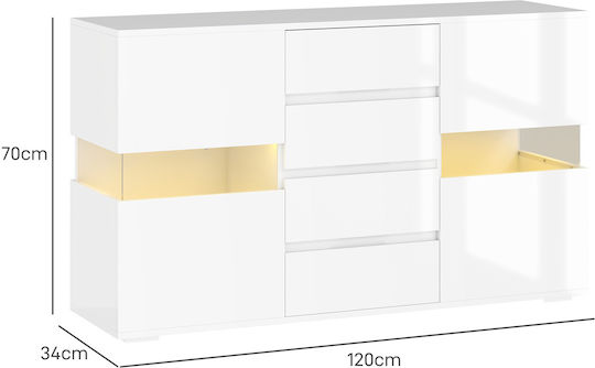 Μπουφές Ξύλινος με Συρτάρια Λευκό 120x34x70cm