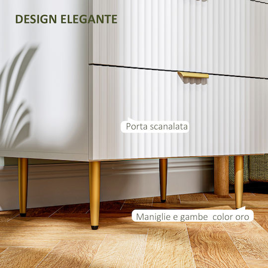 Wooden & Metallic Chest of Drawers with 4 Drawers White 60x40x96cm