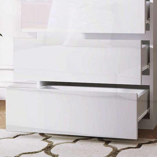 Wooden Chest of Drawers with 5 Drawers White Glossy 55x33x100cm