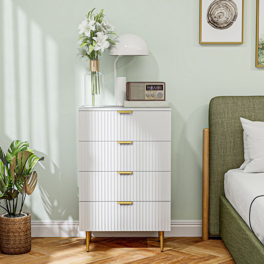 Wooden & Metallic Chest of Drawers with 4 Drawers White 60x40x96cm