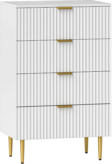 Wooden & Metallic Chest of Drawers with 4 Drawers White 60x40x96cm