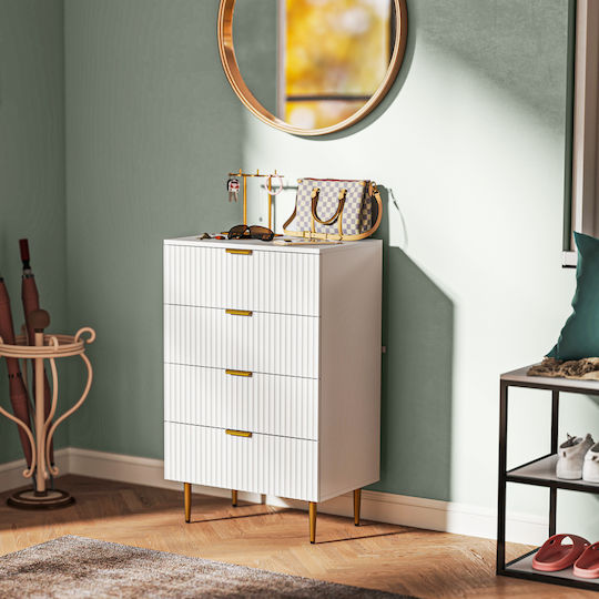 Wooden & Metallic Chest of Drawers with 4 Drawers White 60x40x96cm