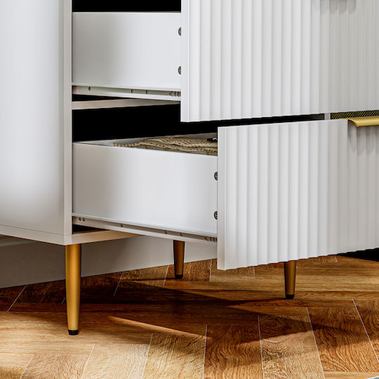 Wooden & Metallic Chest of Drawers with 4 Drawers White 60x40x96cm