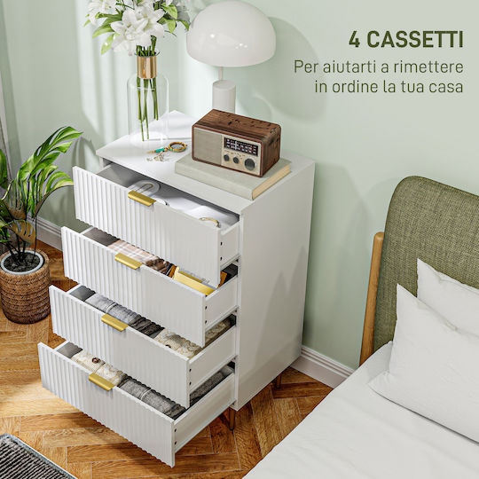 Wooden & Metallic Chest of Drawers with 4 Drawers White 60x40x96cm