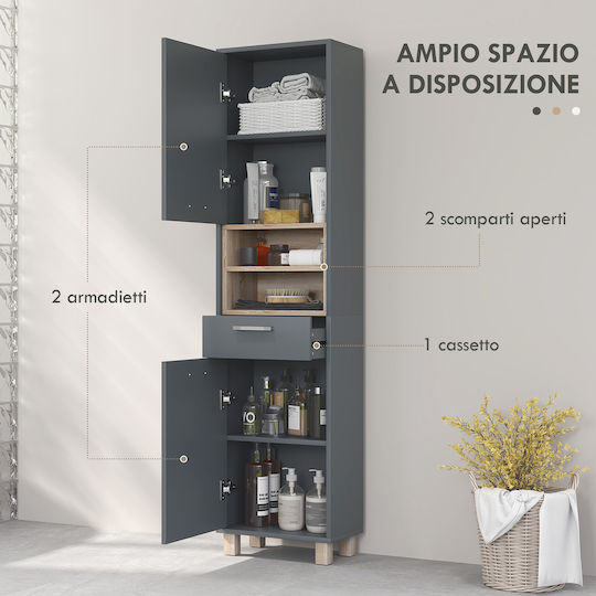 HomCom Floor Bathroom Column Cabinet L40xD24xH160cm Natural