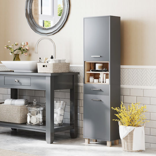 HomCom Floor Bathroom Column Cabinet L40xD24xH160cm Natural