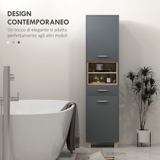 HomCom Floor Bathroom Column Cabinet L40xD24xH160cm Natural