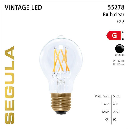Segula LED Bulb 5W for Socket E27 Warm White 400lm Dimmable