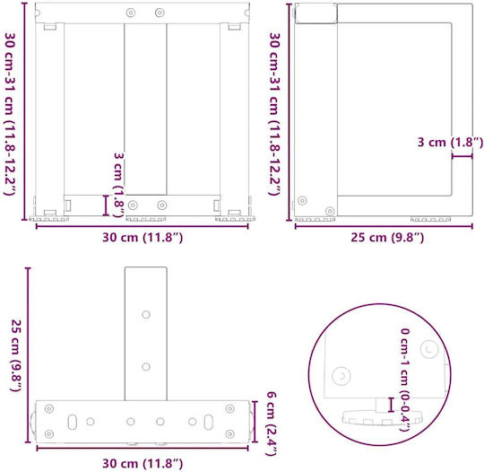 vidaXL Металик Крак За Мебел Подходящ За Маса / Малка Маса / Офис 30x25x30см Бял