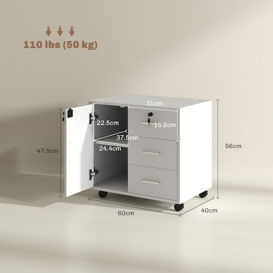 Kabinett Büro mit Schloss White 60x40x56cm