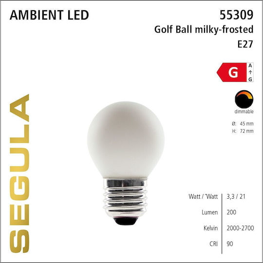 Segula Λάμπα LED 3.3W για Ντουί E27 Θερμό Λευκό 200lm Dimmable